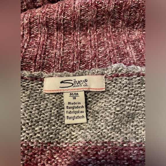 Silver Jeans Co Ladies Medium Grey & Purple Open Front Sweater Cardigan - Picture 7 of 8